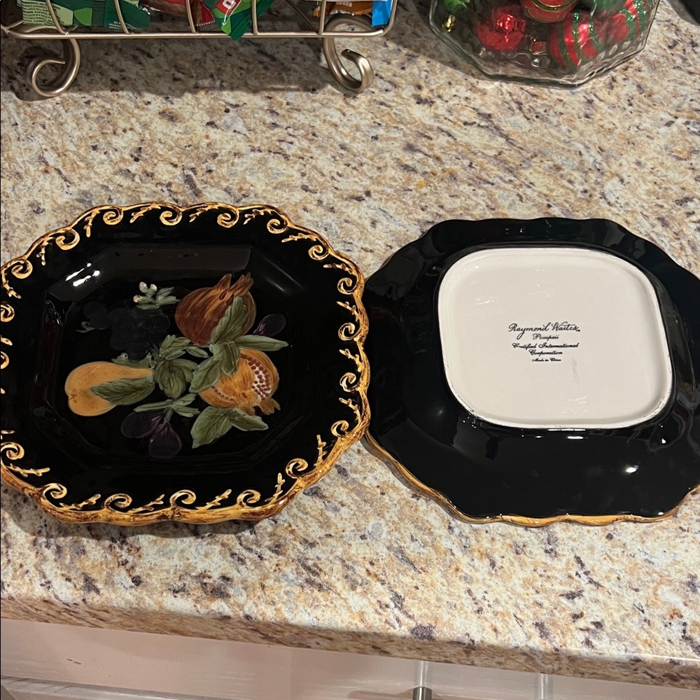 Raymond Waites Black and Gold Decorative Plates Pompeii like new